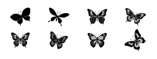 Beautiful Black and White Butterfly Silhouettes Isolated on White vector