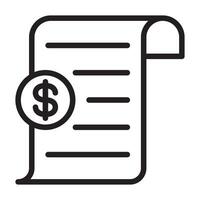 Minimalist outline icon of an invoice or financial document, symbolizing billing, payment records, receipts, and accounting. Ideal for finance, business, and bookkeeping concepts. vector