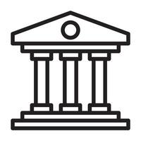 Simple outline icon of a classical bank building with pillars, symbolizing financial institutions, economy, and banking services. Perfect for business and finance design concepts. vector