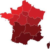 France Maps with Red Monochrome Color for District Borders Europe Country vector