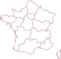 Red Outline France Map with District Borders Europe Country vector
