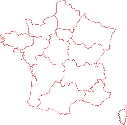 Red Outline France Map with District Borders Europe Country