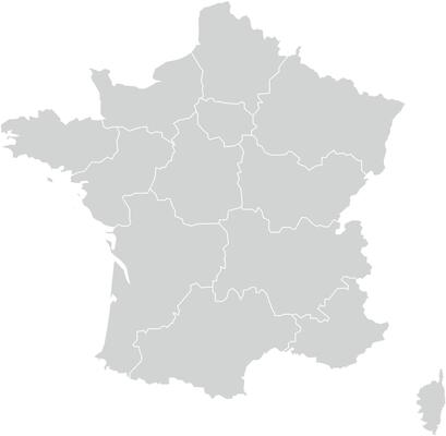 Grey with White Outline France Map with District Borders Europe Country