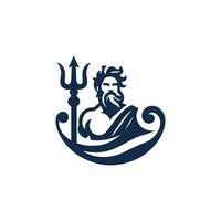 poseidon the god of the sea, with a trident and a wave vector