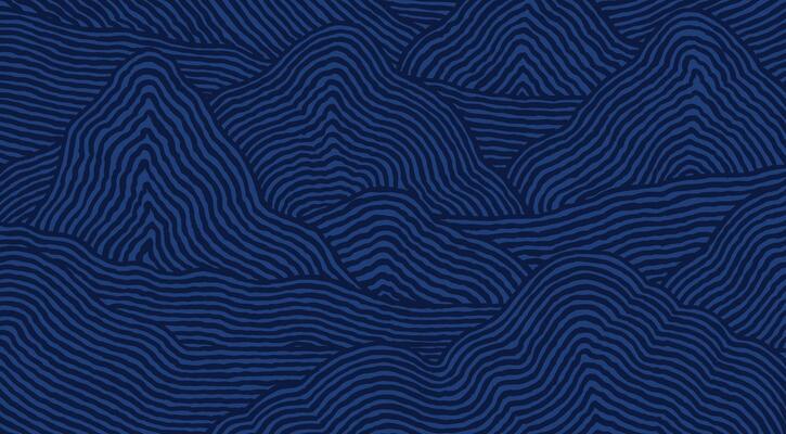 Crafted hand drawn brush line abstract wave and mountains pattern, Japanese folk and ethnic wood carving, engraving, block print textured surface background, simple graphic for textile, carpet