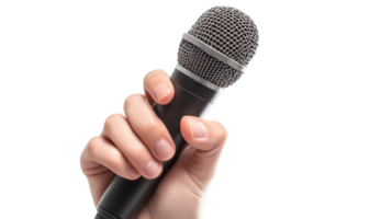 Public speaking event with microphone in hand studio environment png