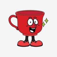 This cheerful red mug with a cheerful cartoon face is here to brighten up your day. vector