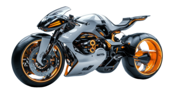 Future motorcycle design showcasing sleek lines and vibrant details in a studio setting png