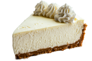 Cheesecake slice with creamy topping and graham cracker crust png