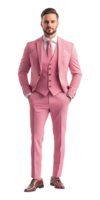 a man in a pink suit standing in front of a transparent background png