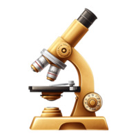 Golden microscope against a transparent background for scientific and educational projects png