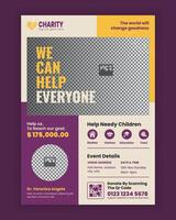 Modern Charity Activities and Donation Event A4 Size Flyer Design Template for Fundraiser Poster, leaflet, and handbill Design vector
