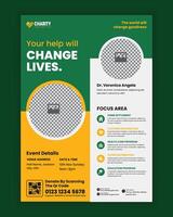 Charity Activities and Donation Event A4 Size Flyer Design Template or Fundraiser Poster, leaflet, and handbill Design vector