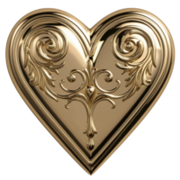 Heart shape with intricate floral patterns carved into its golden surface. png
