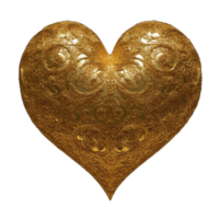 A golden heart shape with intricate patterns and a glossy finish. png