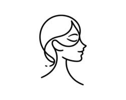 A woman's face with eyes closed in a line vector