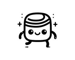 A black and white drawing of a jar with a face vector