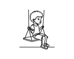A boy is swinging on a swing in a line drawing vector