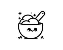 A black and white drawing of a bowl of ice cream vector