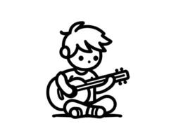 A boy playing guitar in a line drawing vector