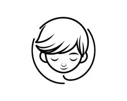 A black and white line drawing of a boy's face vector