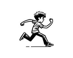 A black and white drawing of a boy running vector