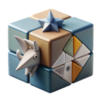 extraordinary vintage Abstract 3D Cube Puzzle with Geometric Shapes and Animal high resolution png