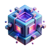 wonderful minimalist Abstract 3D Cube Geometric Design, Neon Colors, Digital Art authentic png