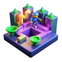 elegant abstract 3D Puzzle Worker Navigating Colorful Maze 4K png