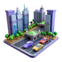serene creative Cityscape Model Urban Infrastructure, Vehicles, and Landscaping high resolution png