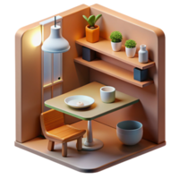 dramatic rustic Cozy Minimalist Room Design 3D Render of Small Space authentic png
