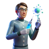beautiful rustic Scientist with Syringe and Molecular Model Vaccine Research high resolution png