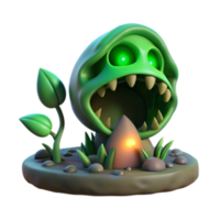 extraordinary rustic Glowing Green Plant Monster 3D Render original png