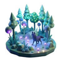 elegant abstract Enchanted Forest 3D Render of Wolf and Glowing Trees high quality png