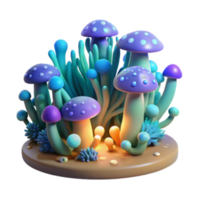 elegant abstract Glowing Fantasy Mushroom Cluster 3D Render high quality png