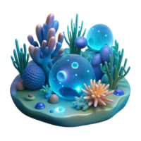 impressive minimalist Enchanted Underwater Scene 3D Render of Bioluminescent Sea Life high quality png