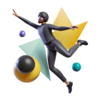 beautiful vintage 3D Character in Dynamic Pose with Geometric Shapes high resolution png