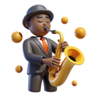 serene artistic Saxophone Player 3D Render of Jazz Musician high resolution png