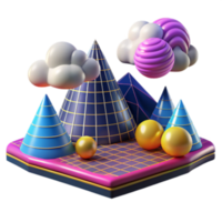 extraordinary classic Abstract 3D Geometric Shapes, Colorful Clouds, Spheres, Cones, and Pyramids professional png