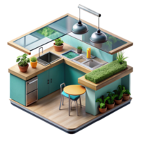 serene traditional Modern Kitchen Design Indoor Herb Garden Teal Cabinets premium png