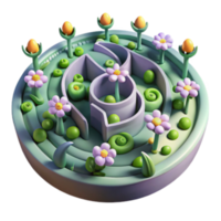 elegant classic Whimsical Garden Maze 3D Render of Circular Floral Labyrinth high resolution png