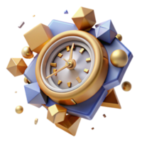 serene classic Abstract Clock Time, Geometry, Gold, Blue, 3D Render authentic png