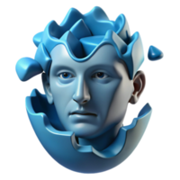 vibrant minimalist Abstract Head Sculpture Puzzle, Fractured Mind, Blue, 3D Art exclusive png