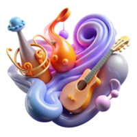 wonderful abstract Guitar, Bottle, and Abstract Swirls 3D Render original png