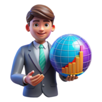 elegant vintage Global Growth Businessman Holding a Graph on a World Globe authentic png