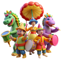extraordinary rustic Colorful Parade of Festive Characters with Musical Instruments high quality png