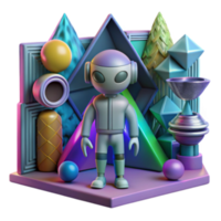 serene classic 3D Robot in Geometric Scene Abstract Art high resolution png