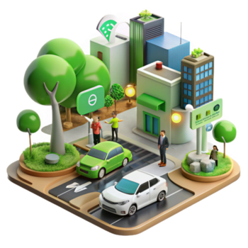 Maravilhoso vintage ecológico cidade sustentável urbano Projeto com elétrico veículos Prêmio png