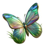 impressive abstract Iridescent Butterfly in Grass 3D Render premium png