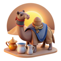 magnificent rustic Desert Camel with Tea 3D Render authentic png